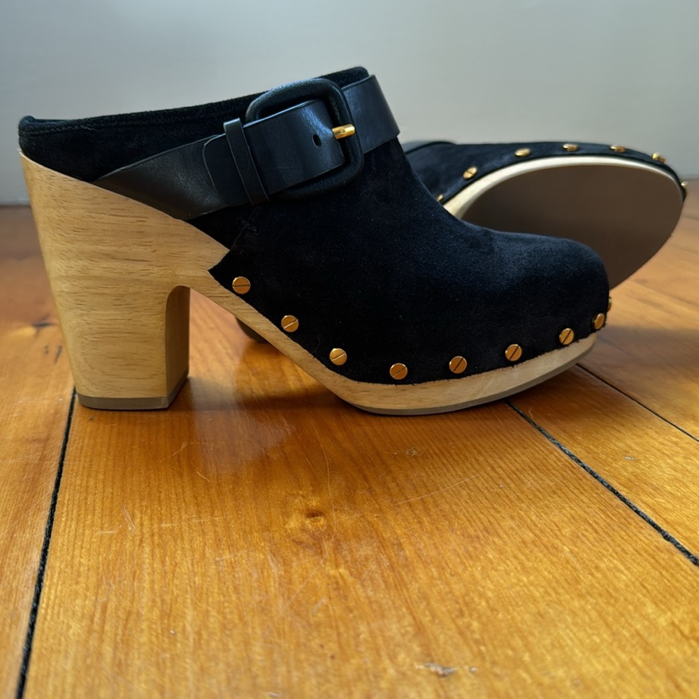 Veronica Beard Dacey Buckle Suede Clogs